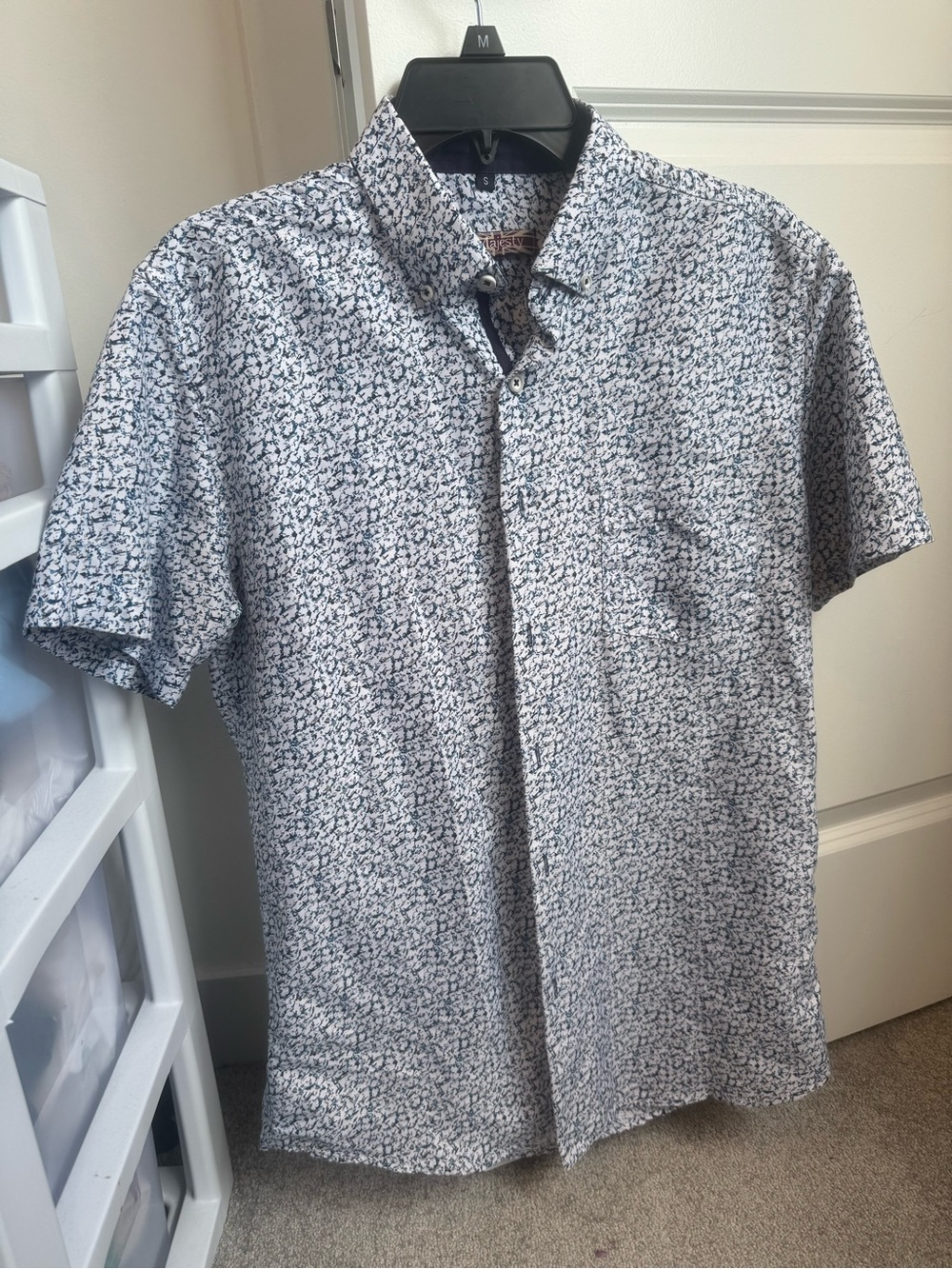 Men's Short-Sleeve Printed Button-Down Shirt - Blue/White